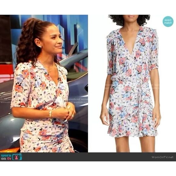 Veronica Beard Dakota Ruched Silk Floral Mini Dress White Multi Sz 6 WornOnTV - Picture 1 of 12